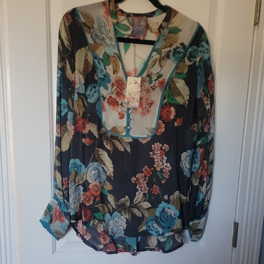 Johnny Was Multicolor Floral Blouse Asian New Nwt Small S